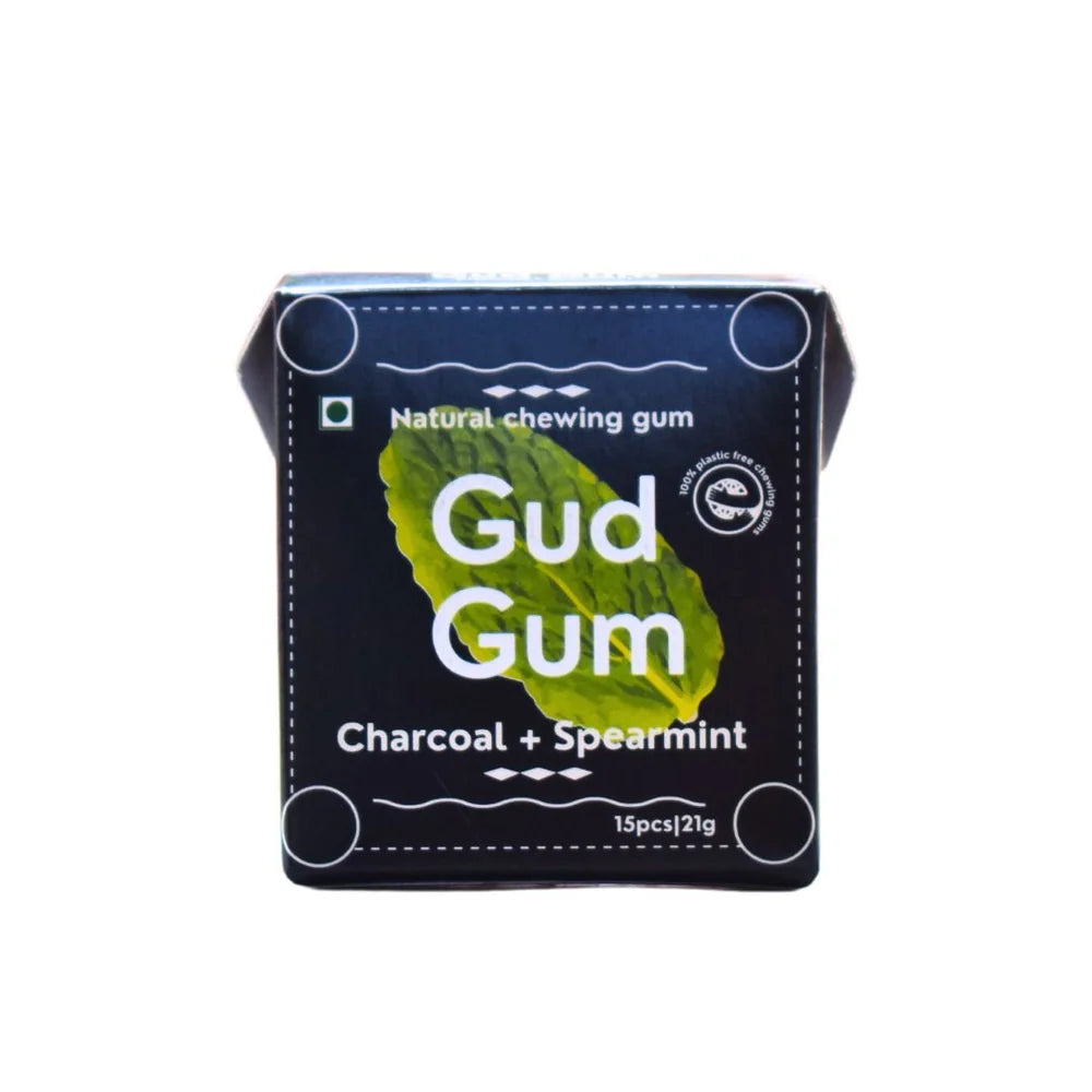GUD GUM NATURAL CHEWING GUM SUGAR FREE CHARCOAL SPEARMINT 15PCS 21G