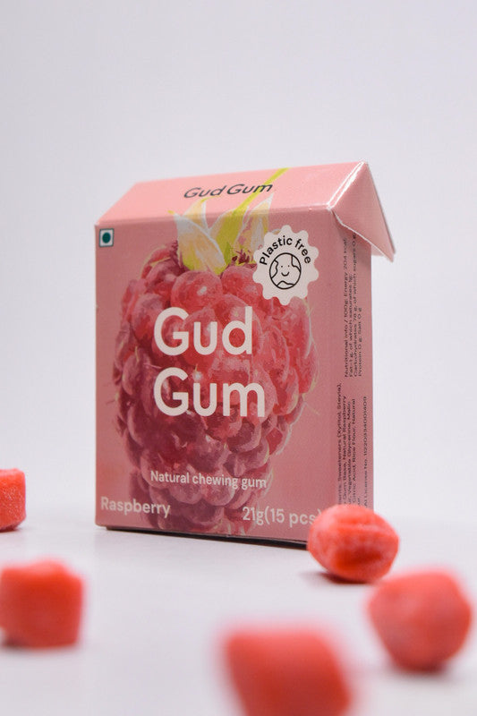 GUD GUM NATURAL CHEWING GUM SUGAR FREE RASPBERRY 15PCS 21G