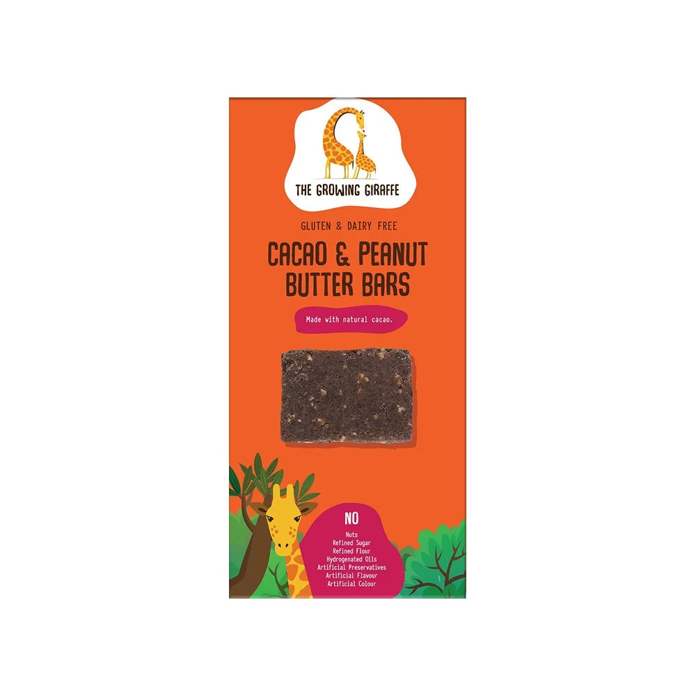 THE GROWING GIRAFFE CACAO AND PEANUT BUTTER BARS GLUTEN DAIRY FREE 160 GM