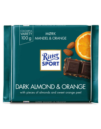 RITTER SPORT DARK ALMOND AND ORANGE 100GM