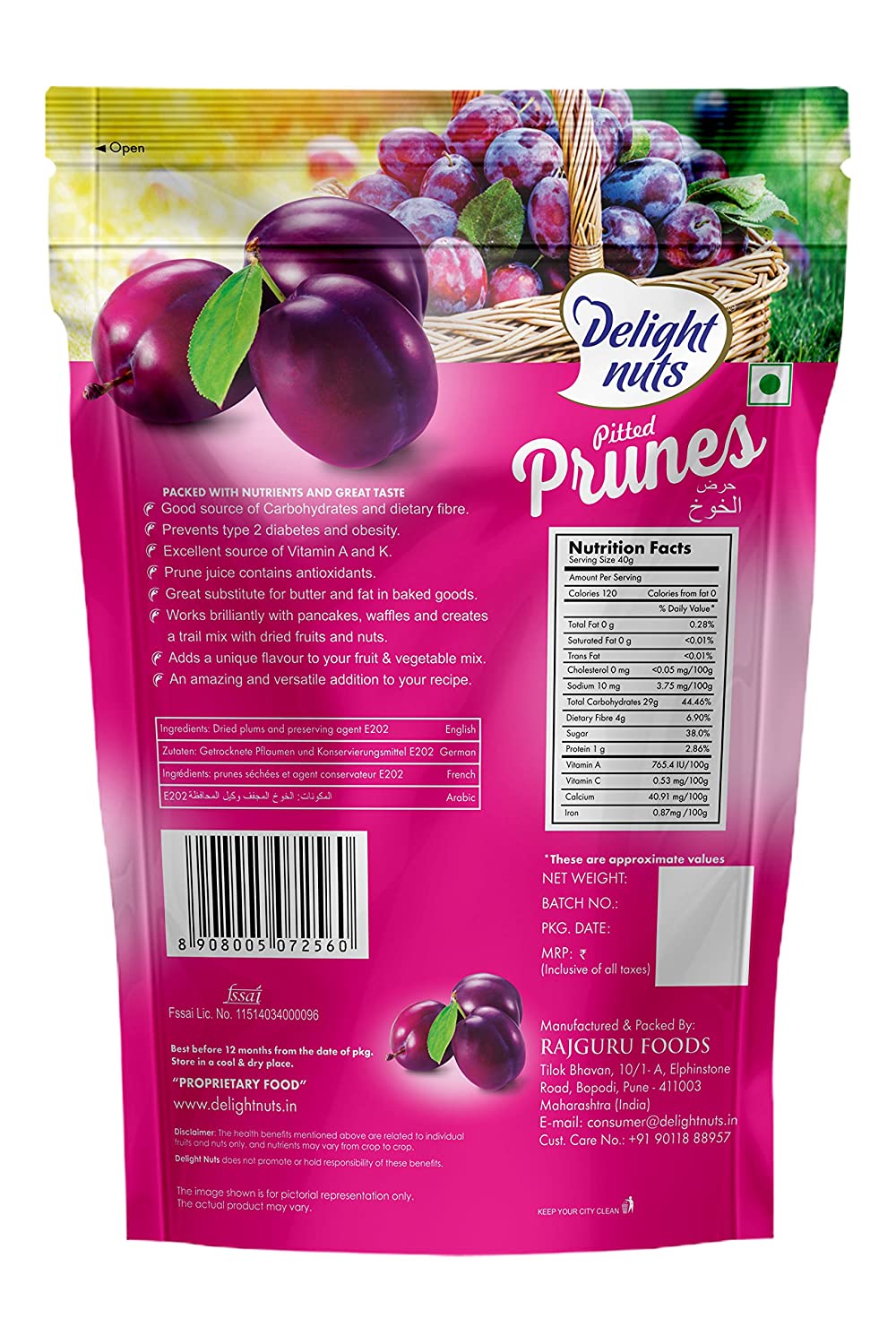 DELIGHT NUTS PITTED PRUNES 200GM