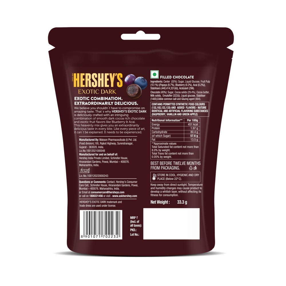 HERSHEYS EXOTIC DARK BLUEBERRY ACAI 33.3 GM