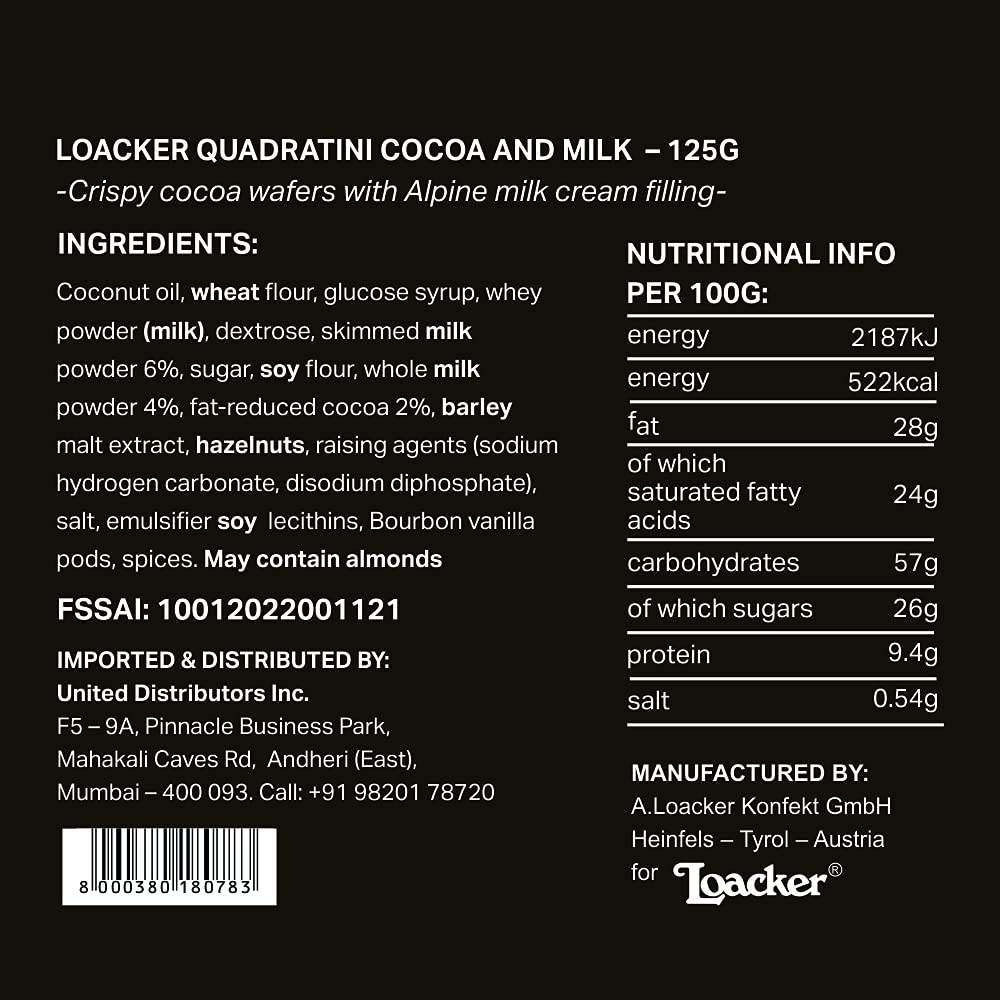 LOACKER COCOA MILK 125 GM