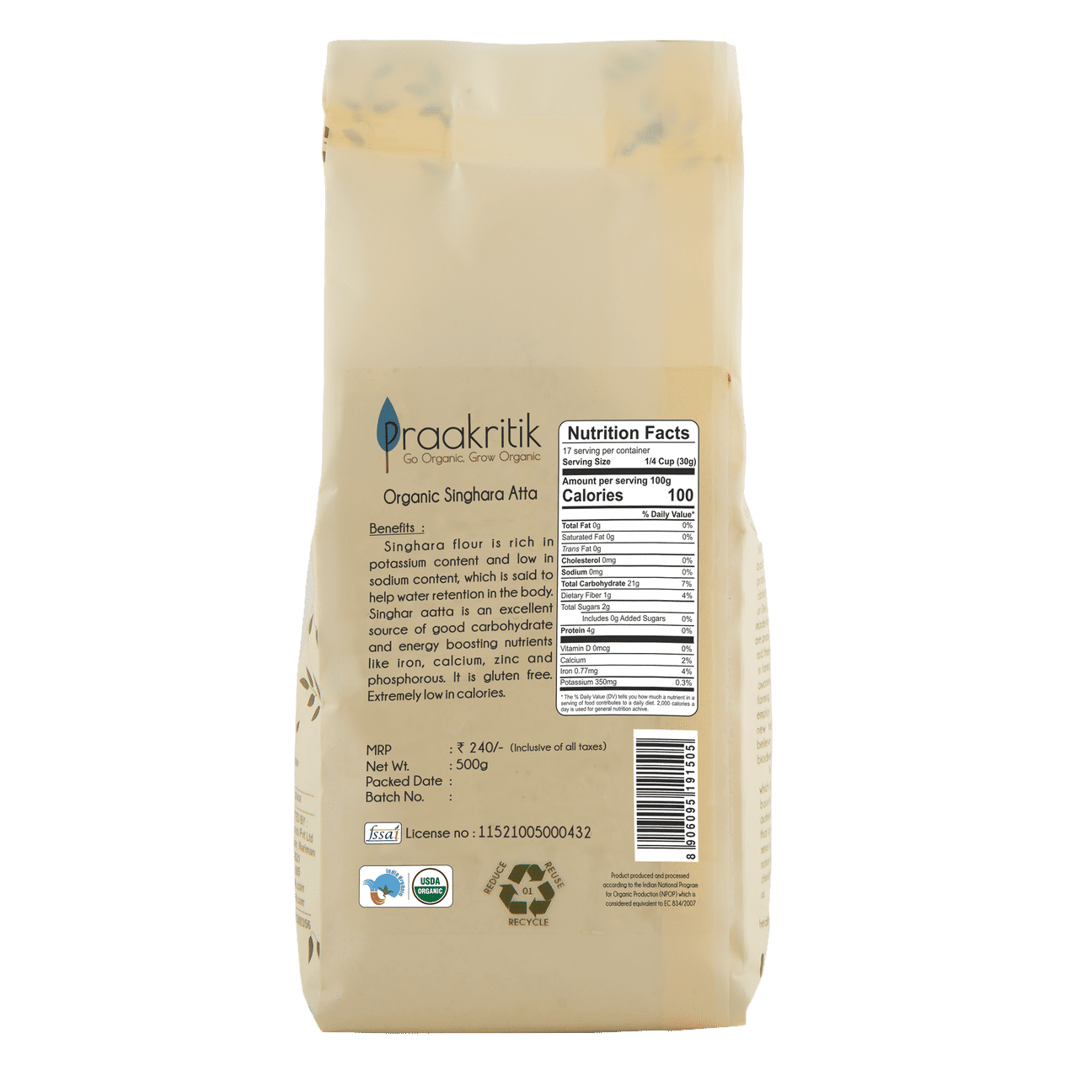 PRAAKRITIK SINGHARA ATTA 500 GM