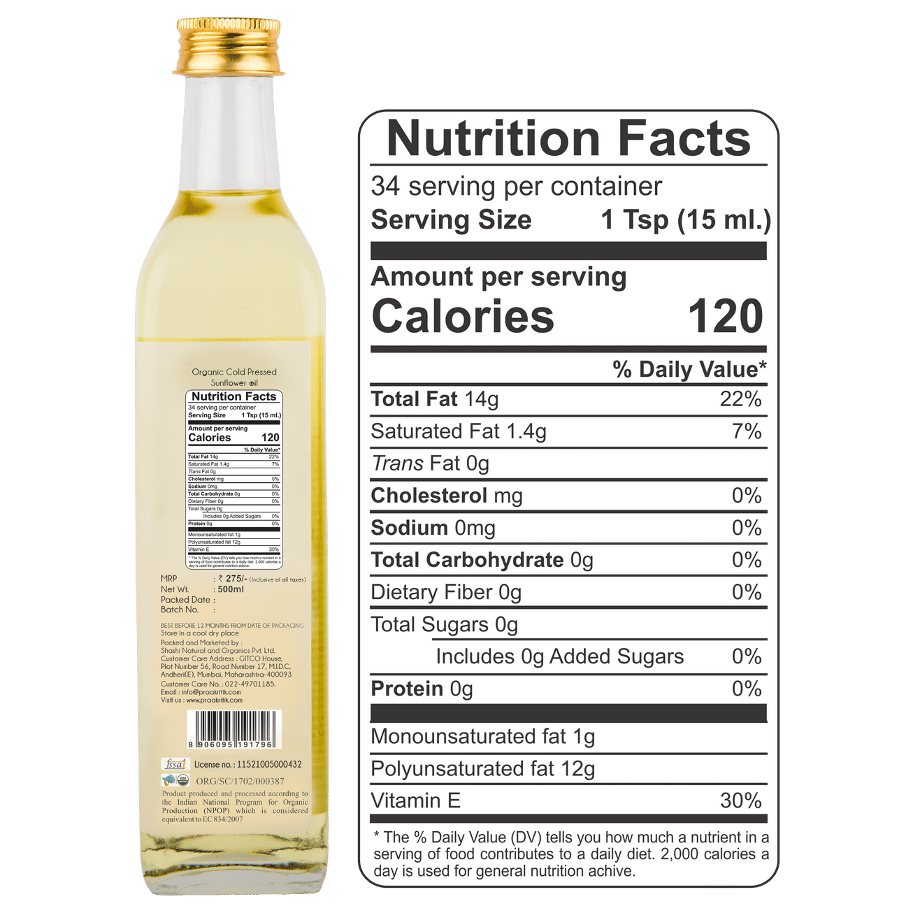 PRAAKRITIK SUNFLOWER OIL 500 ML