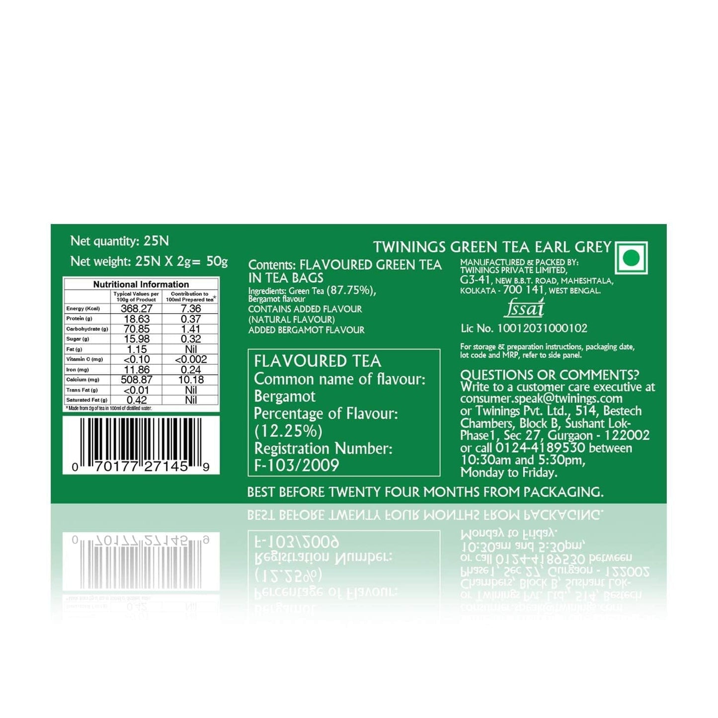 TWININGS GREEN TEA EARL GREY 50 GM