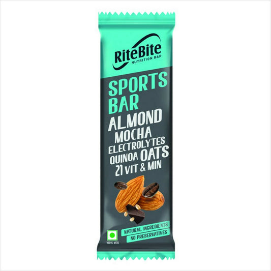RITE BITE SPORTS BAR ALMOND MOCHA ELECTROLYTE QUINOA OATS 21 VIT &amp; MIN 40G