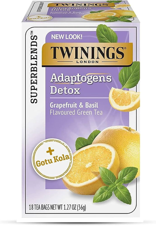 TWININGS GREEN TEA ADAPTOGENS DETOX GRAPEFRUIT &amp; BASIL FLAVOURED 36G