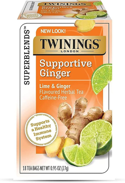 TWININGS HERBAL TEA SUPPORTIVE GINGER LIME &amp; GINGER CAFFEINE FREE 36G