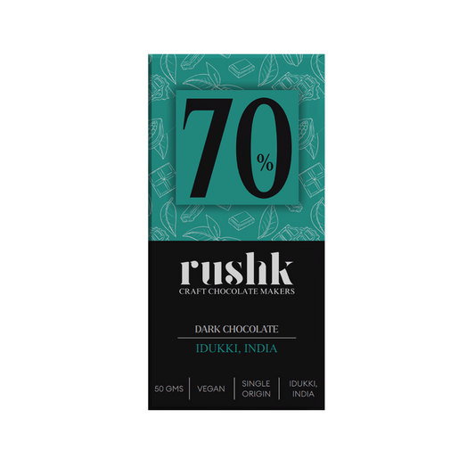 RUSHK 70 VEGAN DARK CHOCOLATE IDUKKI INDIA 50G