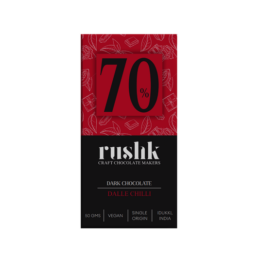 RUSHK 70 VEGAN DARK CHOCOLATE DALLE CHILLI 50G