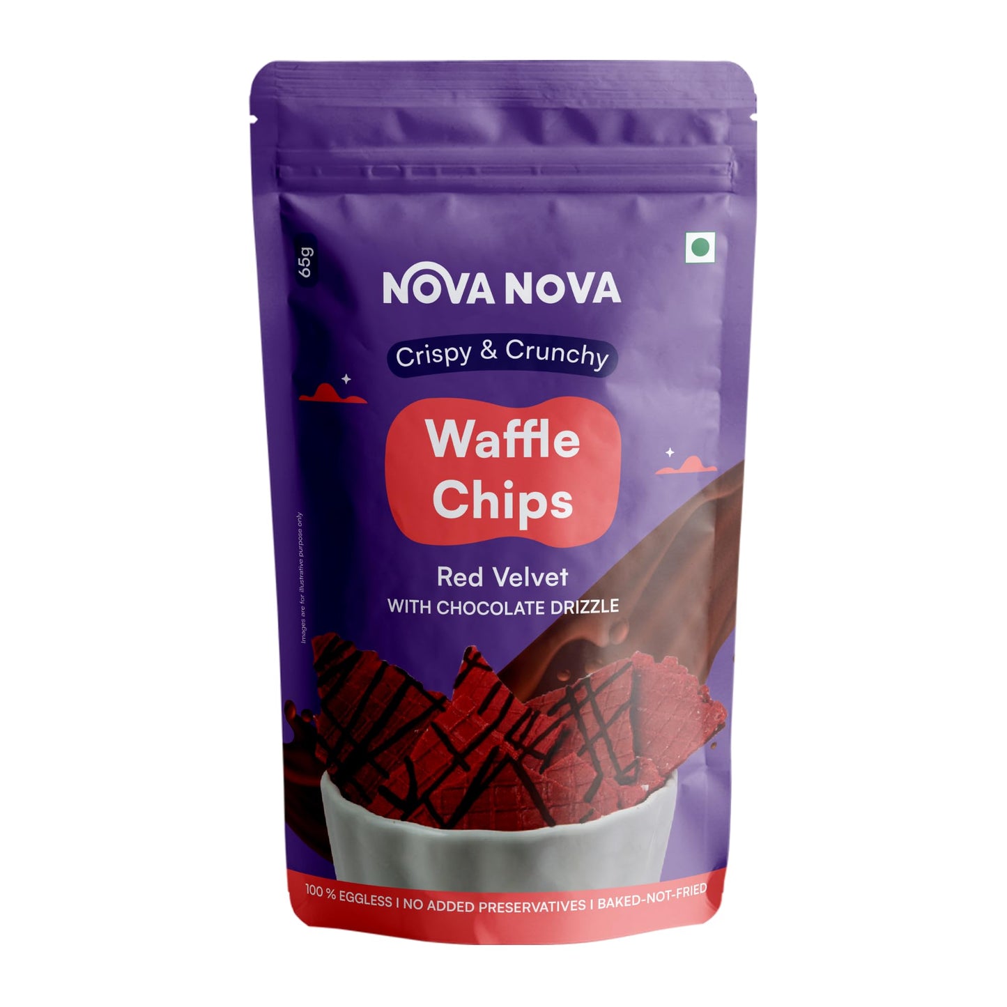 NOVA NOVA WAFFLE CHIPS RED VELVET WITH CHOCOLATE DRIZZEL 65GM