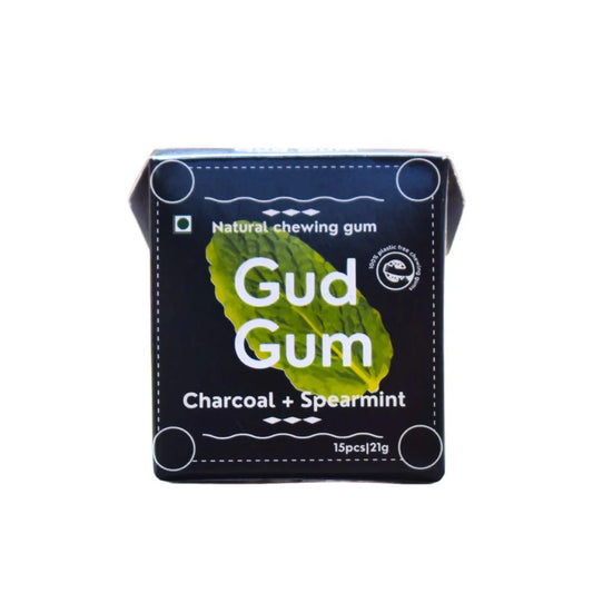 GUD GUM NATURAL CHEWING GUM SUGAR FREE CHARCOAL SPEARMINT 15PCS 21G
