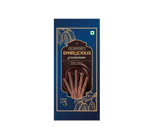 Maddox Swirlicious Dark Choco wafer rolls 62.5 gm