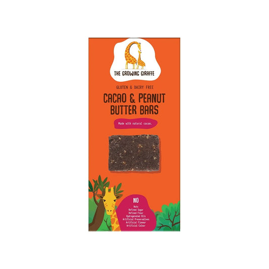 THE GROWING GIRAFFE CACAO AND PEANUT BUTTER BARS GLUTEN DAIRY FREE 160 GM