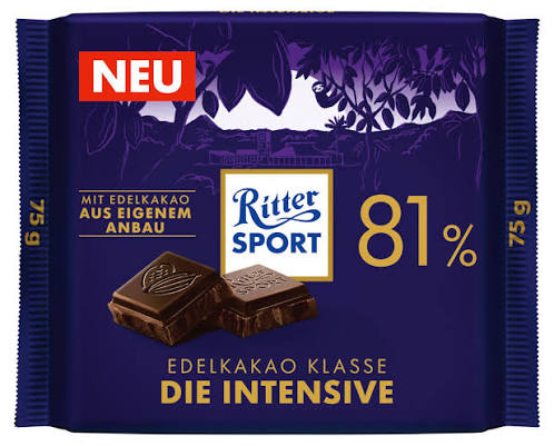 RITTER SPORT FINE EXTRA DARK CHOCOLATE 75GM