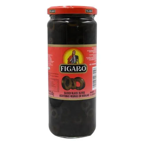 FIGARO SLICED BLACK OLIVES 450 GM