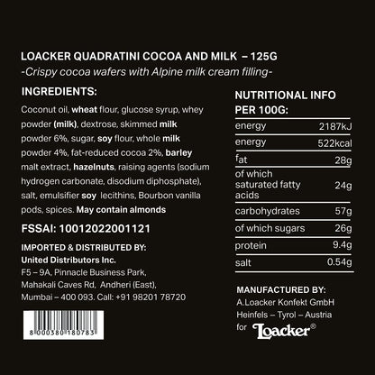 LOACKER COCOA MILK 125 GM