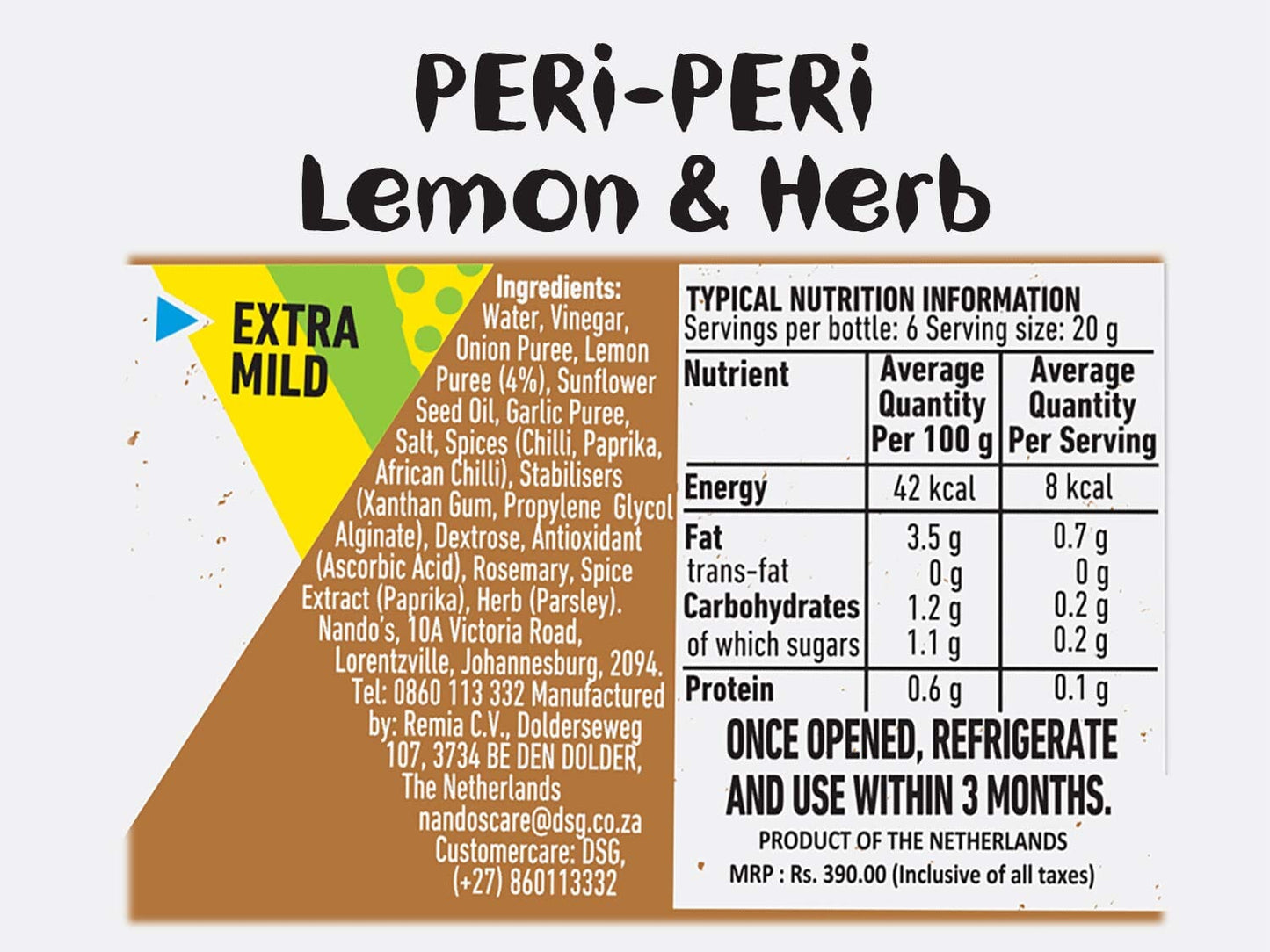 NANDOS LEMON HERBS EXTRA MILD PERI PERI 250GM