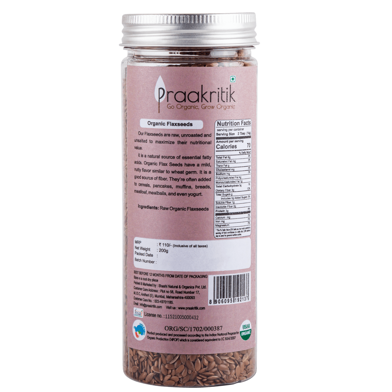PRAAKRITIK FLAX SEEDS RAW 200 GM