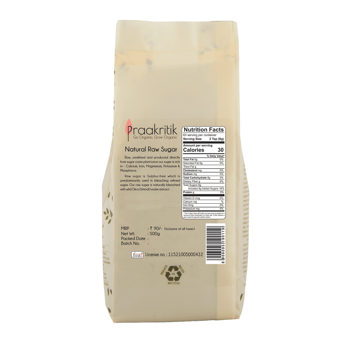 PRAAKRITIK RAW SUGAR 500 GM